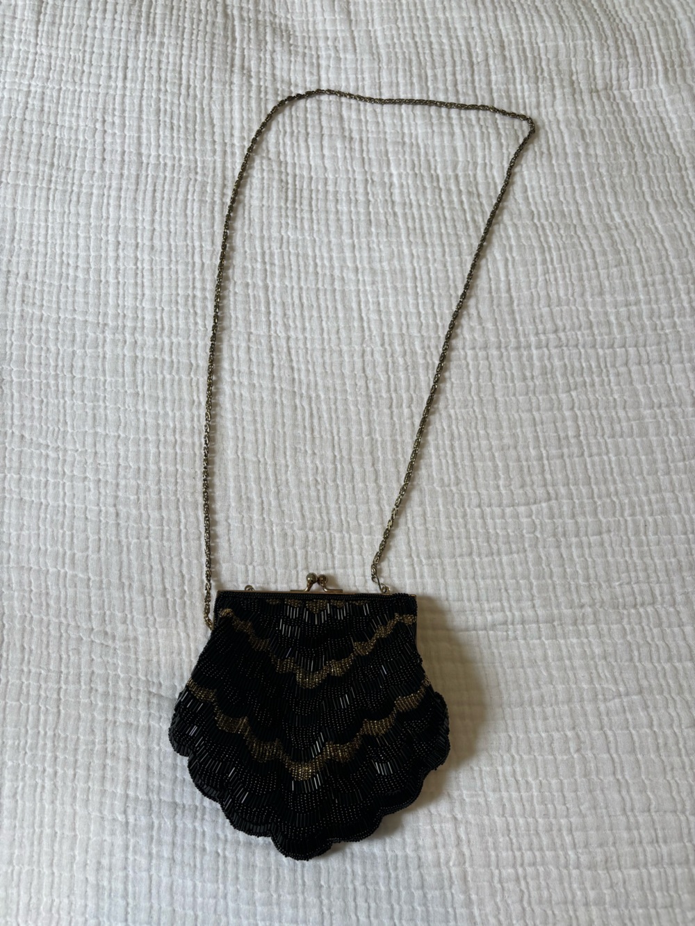 Black and Gold Beaded Evening Crossbody Bag - vintage